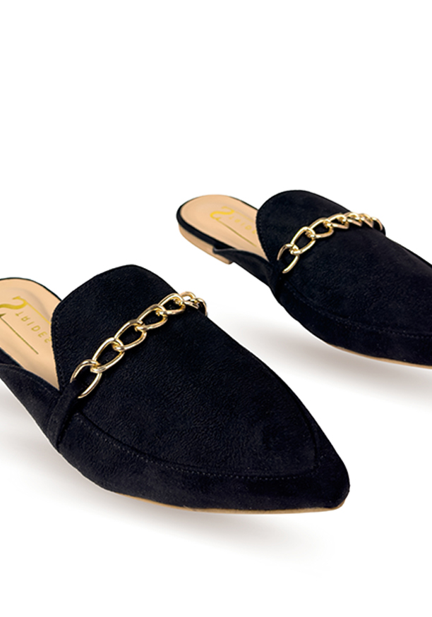 BLACK SUEDE CHAIN LOAFER